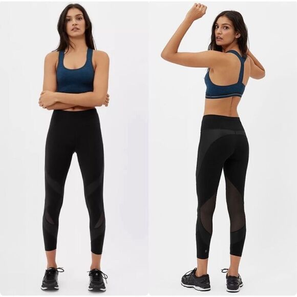 Sweaty Betty | Power Wet Look Mesh 7/8 Leggings Black Size S - Picture 1 of 6